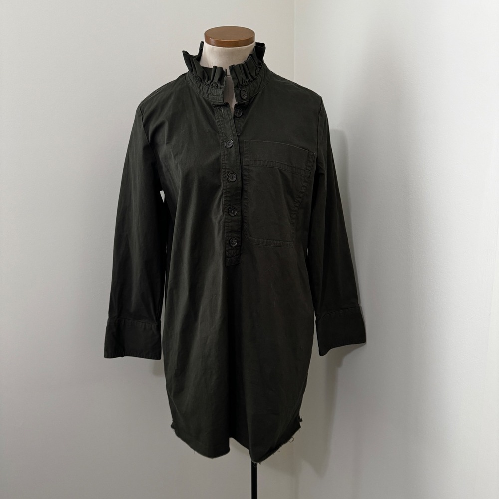 Banana Republic Medium Dark Green Popover Mini Shirt DRESS Utility Fall Classic